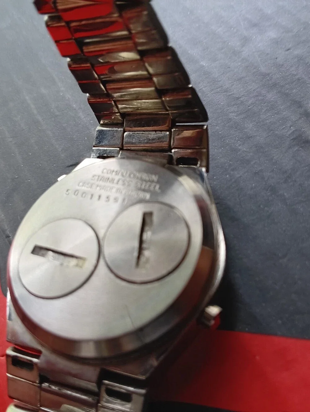 Vintage Compu Chron Stainless Steel LED Digital Watch - Silver with Red Display